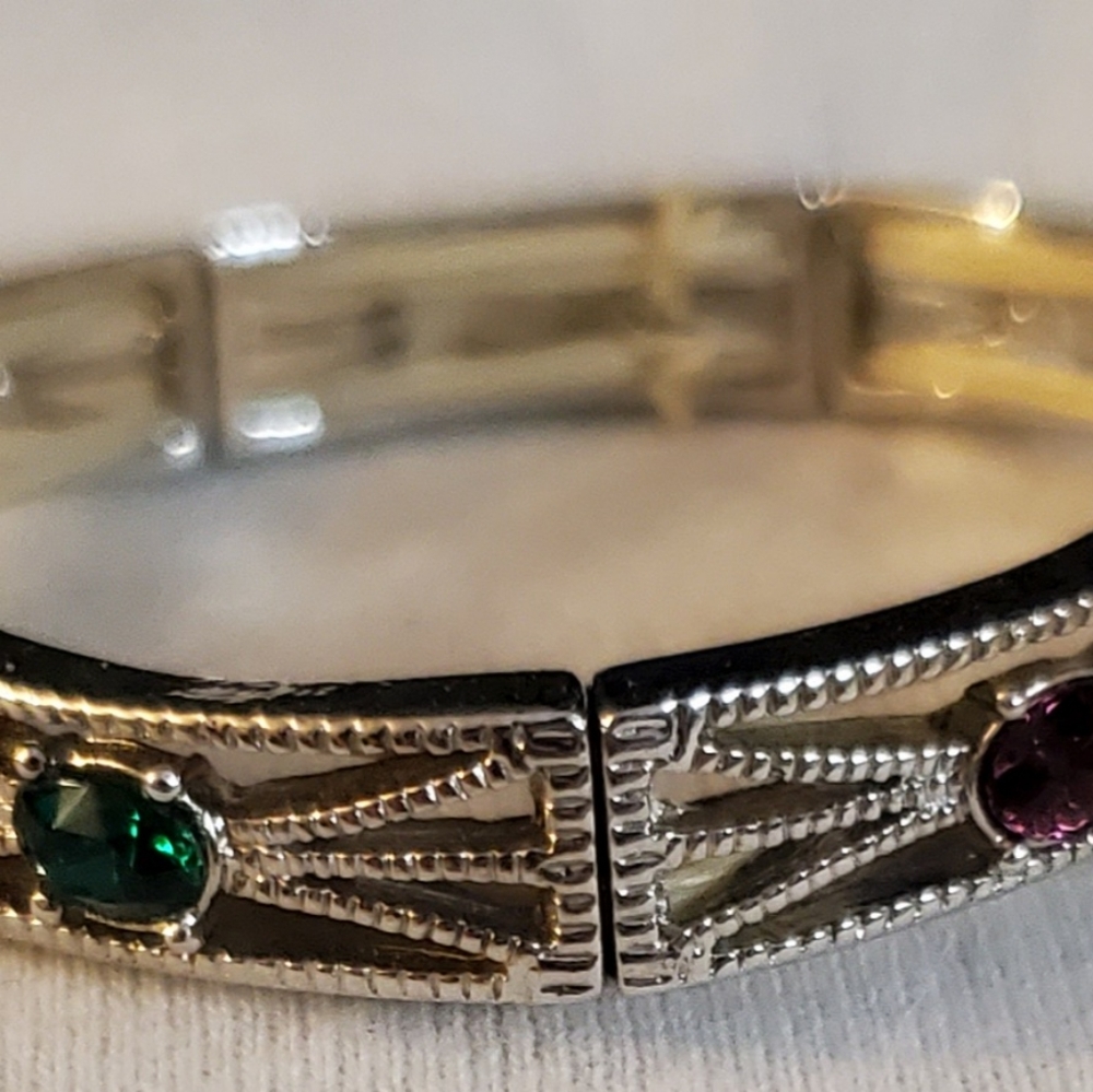 Silver tone and faux gemstone bracelet